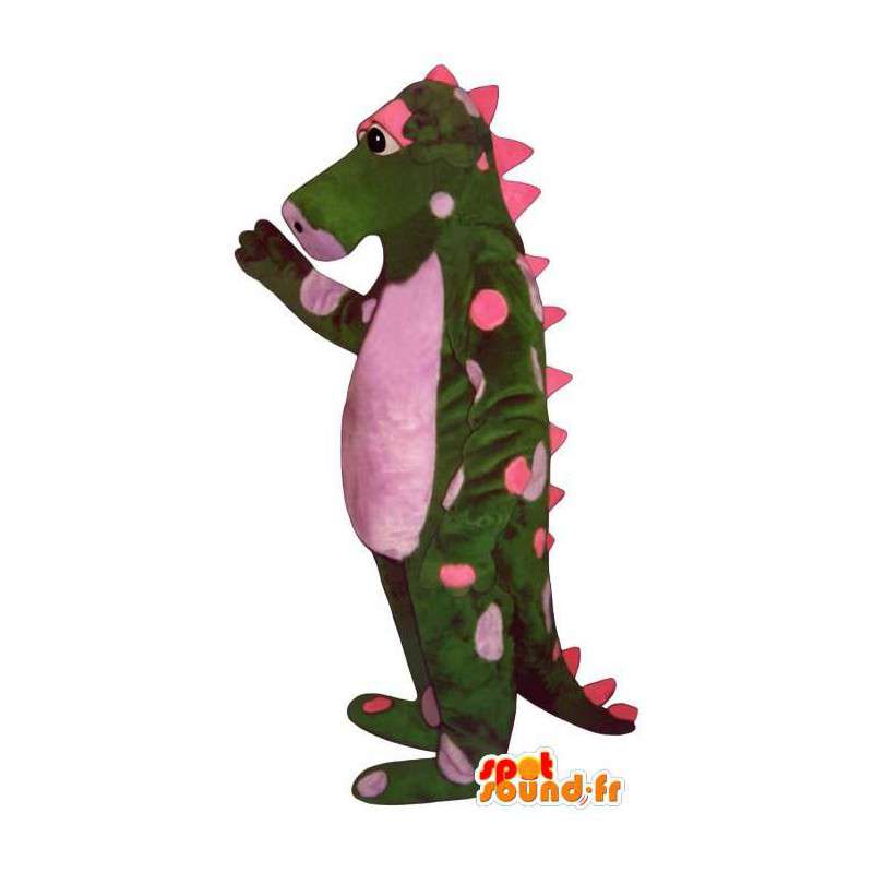 Ervilhas dinossauro mascote verde e rosa - Traje customizável - MASFR006893 - Mascot Dinosaur