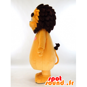 Raion mascot, yellow lion, brown with a pink heart - MASFR26155 - Yuru-Chara Japanese mascots