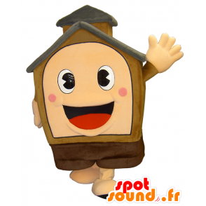 Brune huset maskot, beige og rød kjempe - MASFR26172 - Yuru-Chara japanske Mascots