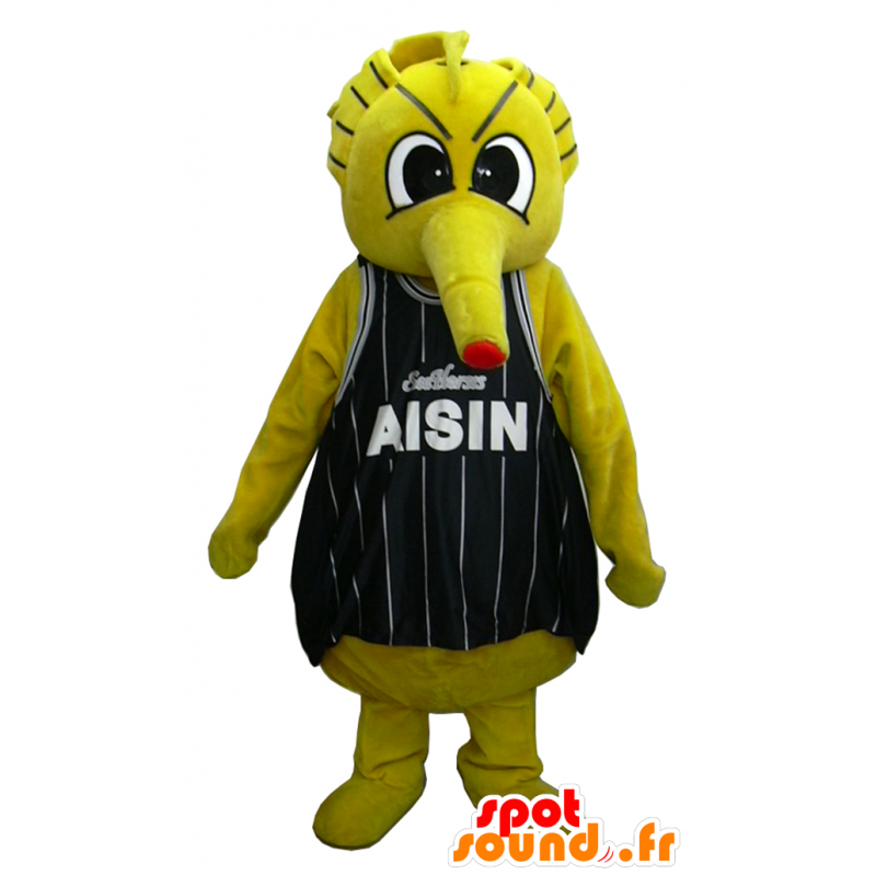 Gul monster maskot i basketball outfit - Spotsound maskot