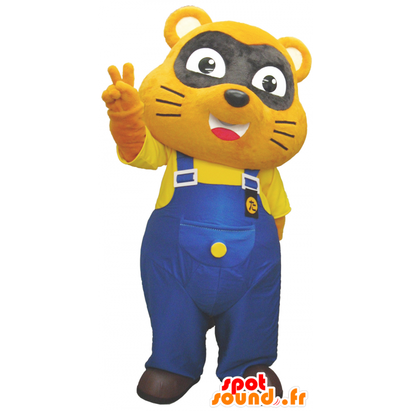 Wasbeer Gil-kun mascotte met blauwe overalls - MASFR26238 - Yuru-Chara Japanse Mascottes