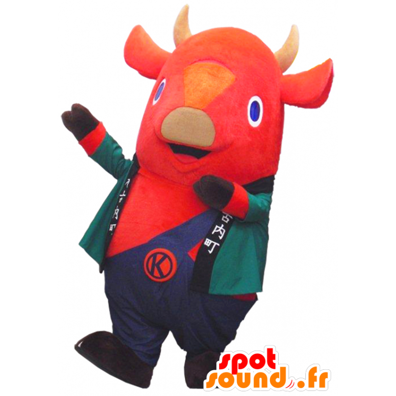 Bull maskot, ko, med jakke, farverigt tøj - Spotsound maskot