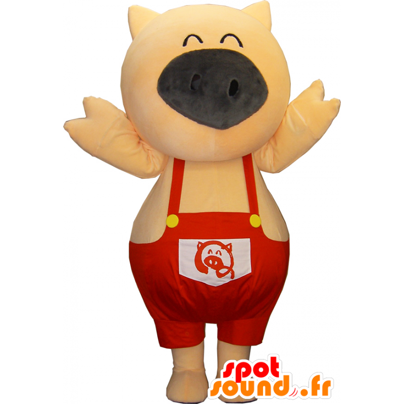 Mascota del Po-ku, cerdo rosado, con un mono de color rojo - MASFR26317 - Yuru-Chara mascotas japonesas