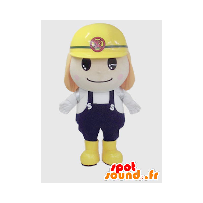 Mascot Hitomachi Bouta, white man with a yellow helmet - MASFR26396 - Yuru-Chara Japanese mascots