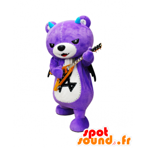 Akkuma maskot, lilla bamse, med sorte vinger - Spotsound maskot