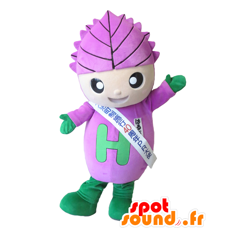 Mascot Haru, um homem no roxo com uma folha sobre sua cabeça - MASFR26520 - Yuru-Chara Mascotes japoneses