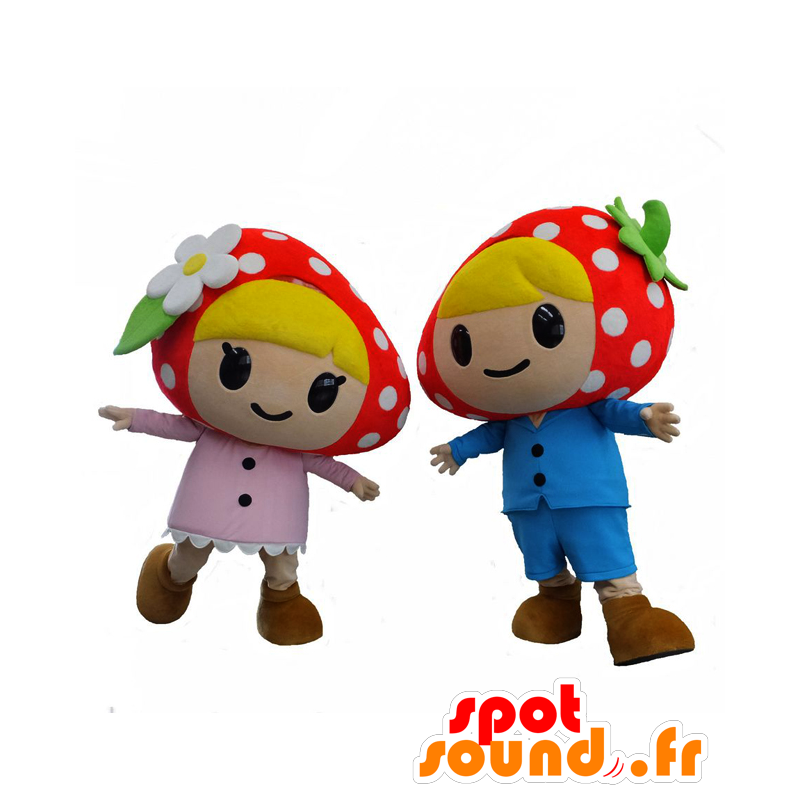 Go Berry and mascots, two strawberries, pink and blue - MASFR26543 - Yuru-Chara Japanese mascots