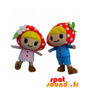 Go Berry and mascots, two strawberries, pink and blue - MASFR26543 - Yuru-Chara Japanese mascots