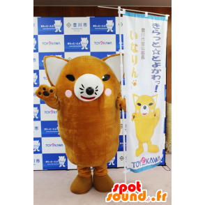 Oranssi ja valkoinen kettu maskotti, jossa punaposkisina - MASFR26581 - Mascottes Yuru-Chara Japonaises