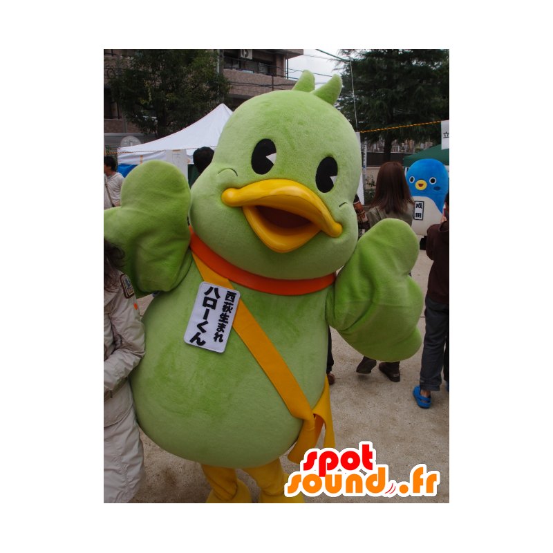 Mascotte d'Hello-kun, gros oiseau vert et jaune - MASFR26738 - Mascottes Yuru-Chara Japonaises