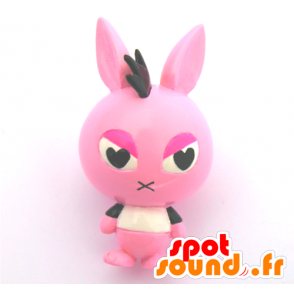 Mascot Keychain, big pink rabbit, black and white - MASFR26769 - Yuru-Chara Japanese mascots