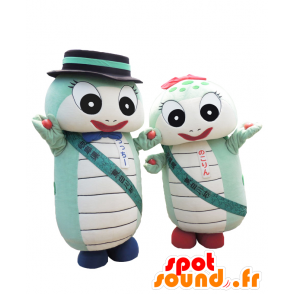 Mascot Tsutchi en Colin, 2 blauw en wit schildpad - MASFR26772 - Yuru-Chara Japanse Mascottes