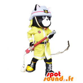 Mascot Nyan Lees, gato preto bombeiro uniformizado - MASFR26895 - Yuru-Chara Mascotes japoneses