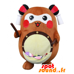 Mascot Machuri, hnědé a bílé plyšový, s bubnem - MASFR26909 - Yuru-Chara japonské Maskoti