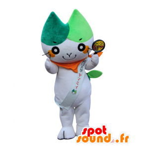 Yamamyi maskot, vit och grön katt - Spotsound maskot