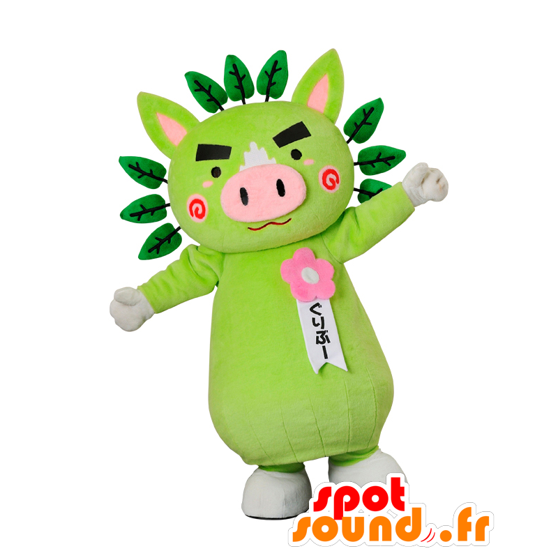 Guribu mascot, green and pink pig with green leaves - MASFR26920 - Yuru-Chara Japanese mascots