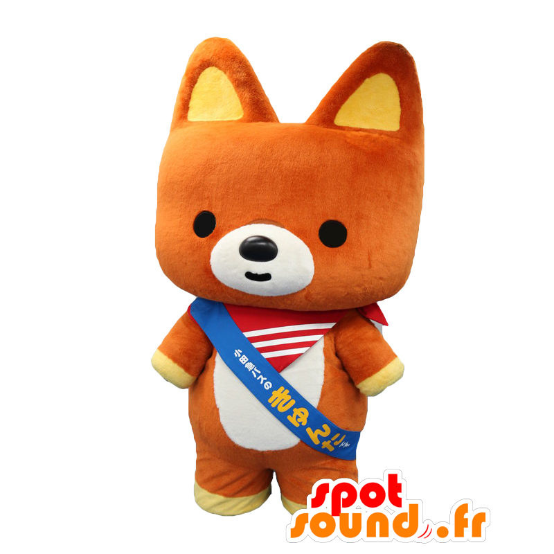 Mascotte de Kyunta, petit chiot marron et jaune avec un bandana - MASFR26977 - Mascottes Yuru-Chara Japonaises