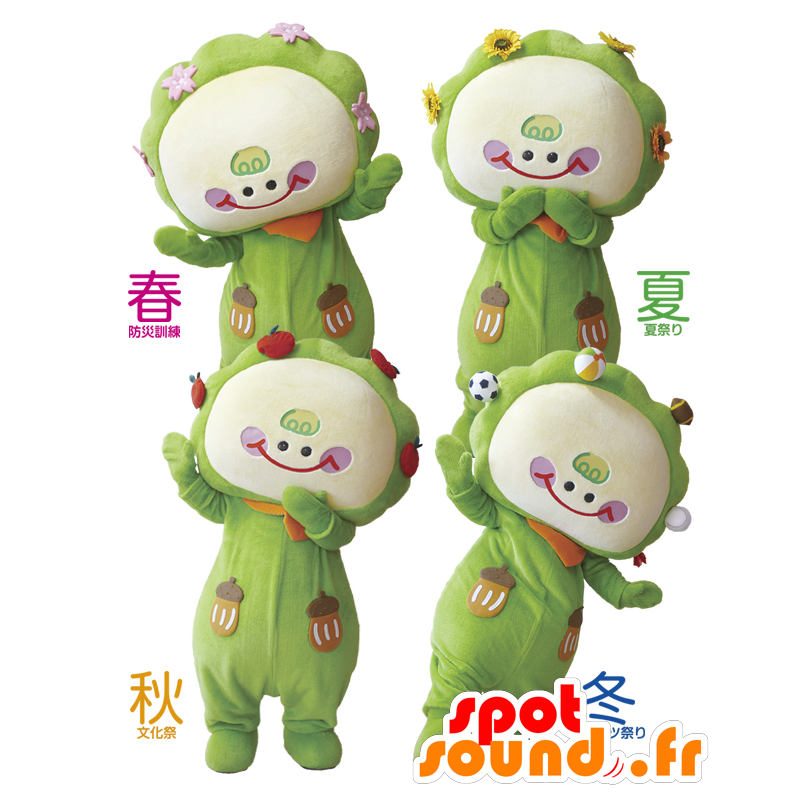 4 mascotes verdes representam os prados verdes - MASFR26987 - Yuru-Chara Mascotes japoneses