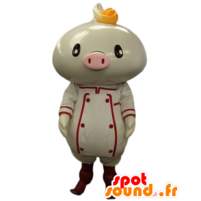 Mascot Nick Mann, weiß und rosa Schwein mit Schürze - MASFR27041 - Yuru-Chara japanischen Maskottchen