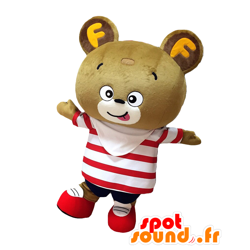 Harapekoku chan maskot, brun bamse med stribet sweater -