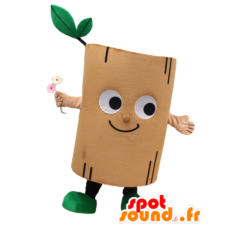 Mascot Go-kun, pedaço de madeira sorrindo, marrom e verde - MASFR27051 - Yuru-Chara Mascotes japoneses