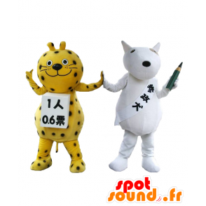 Gelb und schwarz-weißen Hund Leoparden-Maskottchen - MASFR27097 - Yuru-Chara japanischen Maskottchen