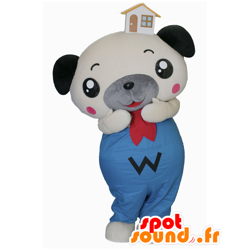 White dog mascot, gray and blue with a house on the head - MASFR27151 - Yuru-Chara Japanese mascots