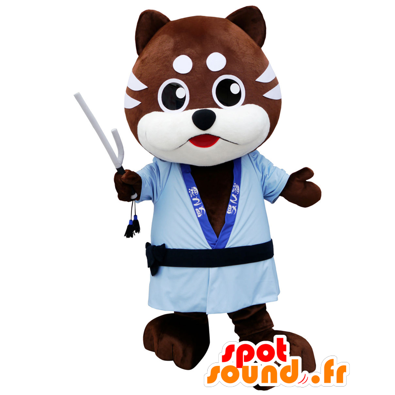 Perro de Brown y blanco con una mascota kimono azul - MASFR27162 - Yuru-Chara mascotas japonesas