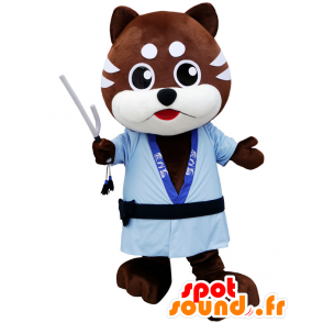 Ruskea ja valkoinen koira maskotti sininen kimono - MASFR27162 - Mascottes Yuru-Chara Japonaises