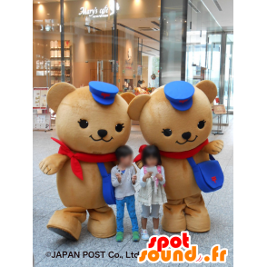 Posukuma mascots, 2 Teddy beige with caps - MASFR27222 - Yuru-Chara Japanese mascots