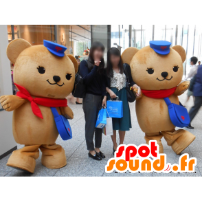 Mascottes Posukuma, 2 Teddy beige met kappen - MASFR27222 - Yuru-Chara Japanse Mascottes