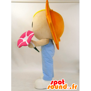 Sun-kun mascotte, sole sveglio con un fiore rosa - MASFR27230 - Yuru-Chara mascotte giapponese