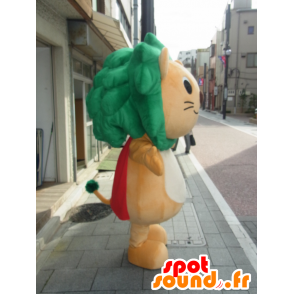 Maskot Chibami, oranžová a bílá lva se zeleným hřívou - MASFR27255 - Yuru-Chara japonské Maskoti