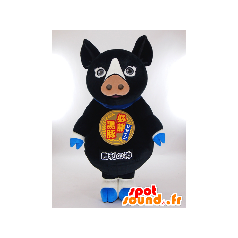 Preto e branco mascote porco com uma medalha em seu estômago - MASFR27265 - Yuru-Chara Mascotes japoneses