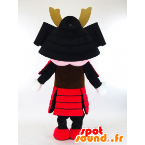 Rosa samurai maskot med svart och röd outfit - Spotsound maskot