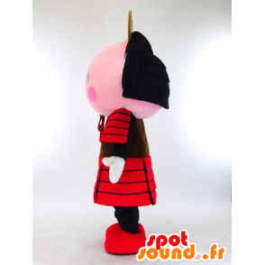 Rosa samurai maskot med svart och röd outfit - Spotsound maskot