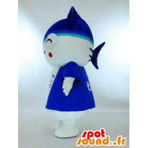 Yai-chan Maskottchen, blauer und weißer Hai mit einem blauen Kittel - MASFR27289 - Yuru-Chara japanischen Maskottchen