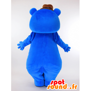 De heer Dik mascotte, grote blauwe teddybeer met een hoed - MASFR27291 - Yuru-Chara Japanse Mascottes