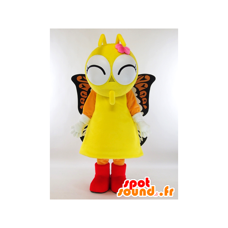 Gele vlinder mascotte, oranje en zwart met grote ogen - MASFR27304 - Yuru-Chara Japanse Mascottes