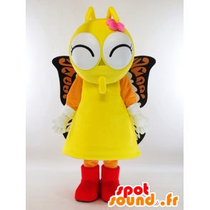 Gele vlinder mascotte, oranje en zwart met grote ogen - MASFR27304 - Yuru-Chara Japanse Mascottes