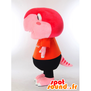 Mascota Toirex9, dinosaurio rosa vestida de naranja y negro - MASFR27321 - Yuru-Chara mascotas japonesas