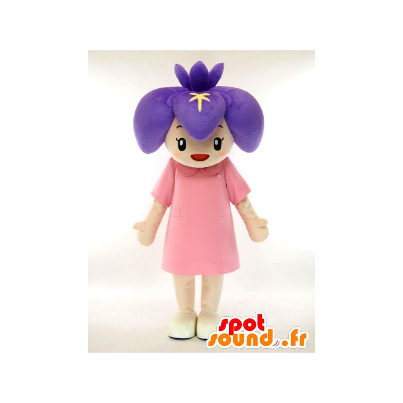 ゆるキャラマスコット日本人 の 頭のマスコット紫色の花を持つ少女 色変更 変化なし 切る L 180 190センチ 撮影に最適 番号 服とは 写真にある場合 番号 付属品 番号