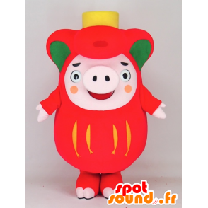 Ofunaton mascot, pink pig, green and red, plump and funny - MASFR27394 - Yuru-Chara Japanese mascots