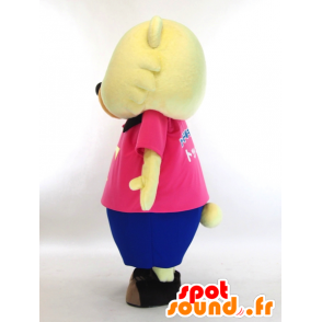 Tokki Maskottchen, gelb Teddybär in rosa und blau gekleidet - MASFR27434 - Yuru-Chara japanischen Maskottchen