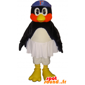 Mascotte de Tsubami, oiseau noir, blanc et rouge, en jupe - MASFR27474 - Mascottes Yuru-Chara Japonaises