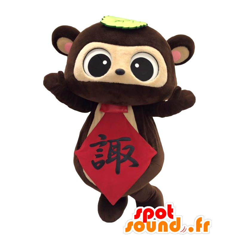 Mascotte de Suwapon, nounours marron et beige avec une cravate - MASFR27535 - Mascottes Yuru-Chara Japonaises