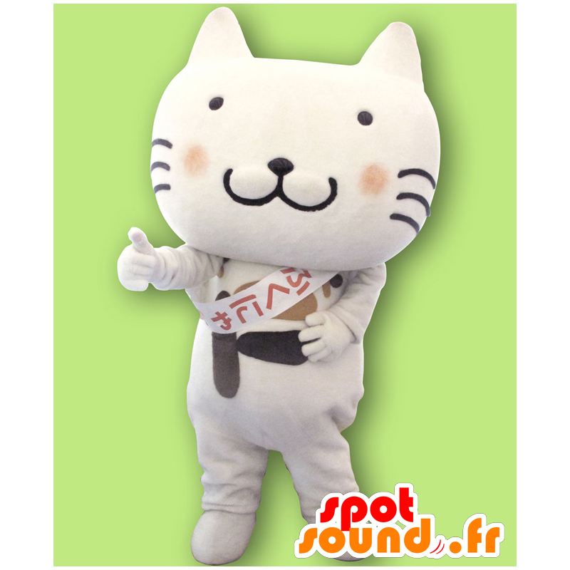 Mascotte de Fukunyan, chat beige avec une grosse tête - MASFR27540 - Mascottes Yuru-Chara Japonaises