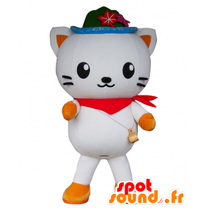 Mascota Shimukappi, gato blanco con un sombrero y un pañuelo - MASFR27594 - Yuru-Chara mascotas japonesas