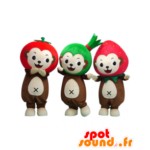 3 monos sonrisa mascotas. Las mascotas de frutas y verduras - MASFR27649 - Yuru-Chara mascotas japonesas