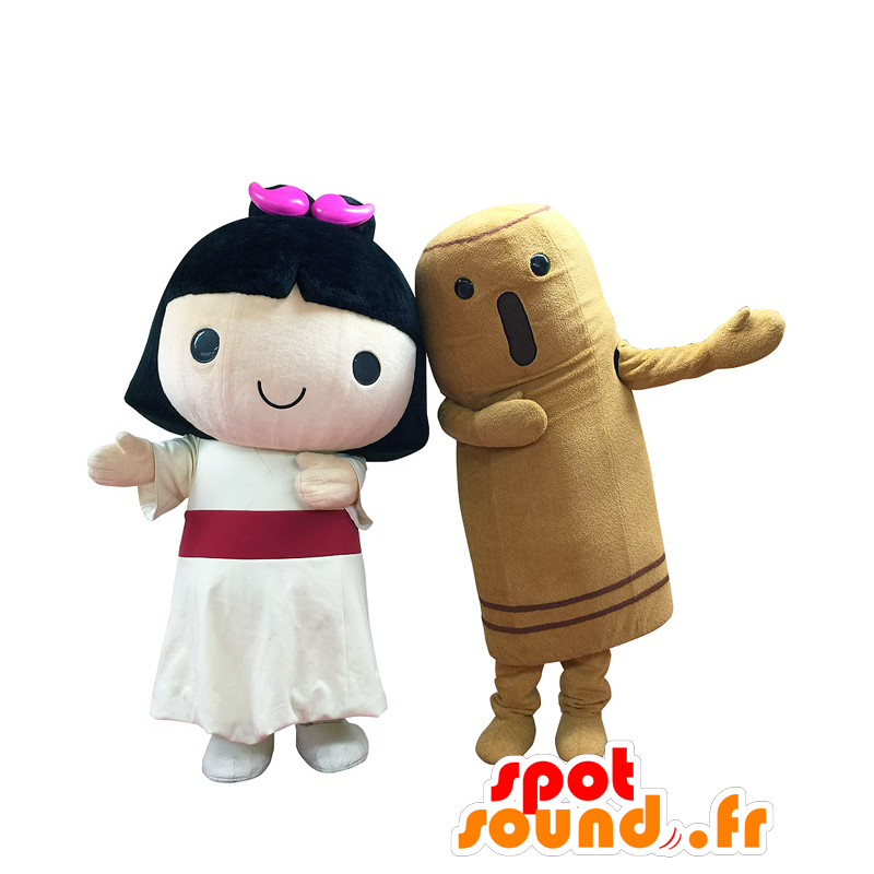 2 maskoti Shidamiko-chan a pan Takeshi - MASFR27692 - Yuru-Chara japonské Maskoti